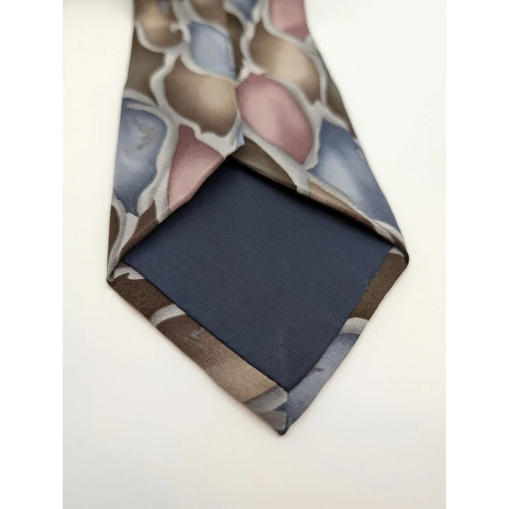 Jerry Garcia Tie Silk USA Abstract Leaf Pattern Brown Blue Gray Men Necktie
